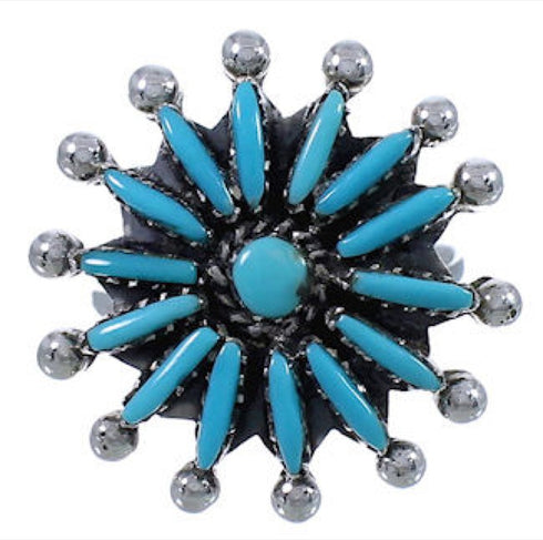 Needlepoint Jewelry Turquoise Silver Ring Size 8-3/4 WX34577